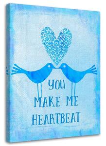 Obraz na plátně Dva ptáci na modrém pozadí s nápisem You Make Me Heartbeat - Andrea Haase Rozměry: 40 x 60 cm