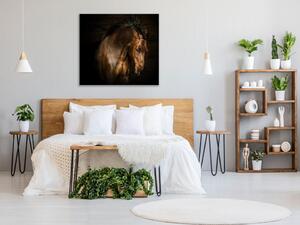 Obraz skleněný hnědý kůň s rozevlátou hřívou - 40 x 40 cm