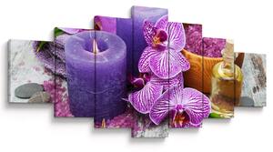 Obraz orchideí a svíček (210x100 cm)