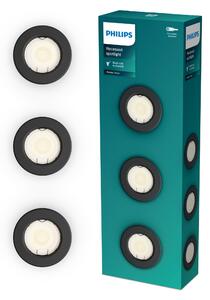 3x Zápustné Halogenové Svítidlo LED GU10 ČERNÉ Peridot Philips