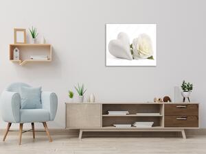 Obraz skleněný čtvercový květ bílé růže a srdce - 40 x 40 cm