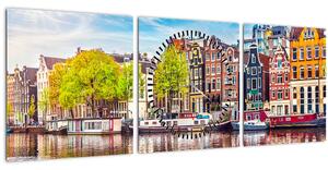 Obraz - Tančící domy, Amsterdam (s hodinami) (90x30 cm)