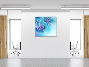 Obraz skleněný čtvercový květ modrá orchidej a modrý stín - 40 x 40 cm
