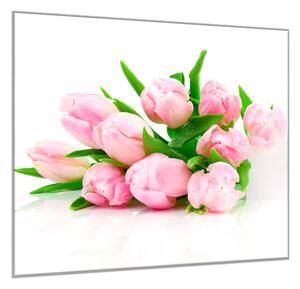 Obraz skleněný čtvercový kytice růžových tulipánů - 50 x 50 cm