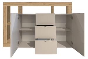 Komoda LENOR 146x93x42 cm kašmír/světlý dub