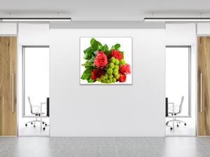 Obraz skleněný čtvercový kytice červených růží a listí - 40 x 40 cm