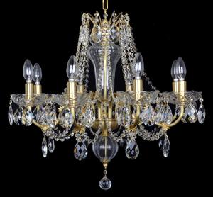 DBK GLASS 6-ti ramenný matovaný mosazný křišťálový lustr s broušenými křišťálovými vachtlemi "Matte Gold" 5110-6-ZM