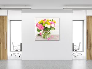 Obraz skleněný čtvercový kytice květů hortenzie a růže - 40 x 40 cm