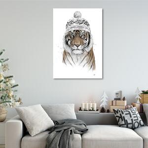 Obraz na plátně Tygr v zimní vánoční čepici - Rykker Rozměry: 40 x 60 cm