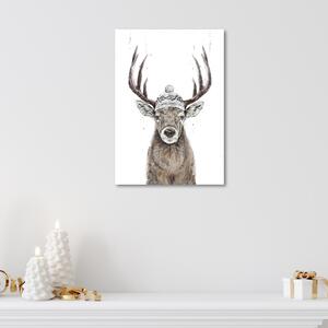 Obraz na plátně Jelen v zimní vánoční čepici - Rykker Rozměry: 40 x 60 cm