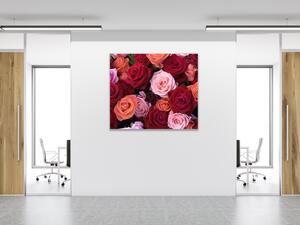 Obraz skleněný čtvercový detail květů červených a růžových růží - 40 x 40 cm