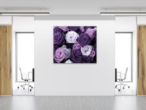Obraz skleněný čtvercový detail květy fialových růží - 40 x 40 cm