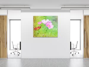 Obraz skleněný čtvercový květy růžových kopretiny na louce - 40 x 40 cm