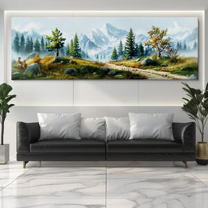 Obraz na plátně - Kamenné odpočívadlo s cestou FeelHappy.cz Velikost obrazu: 240 x 80 cm