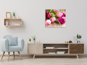 Obraz do ložnice čtvercový květy růžových tulipánů - 40 x 40 cm
