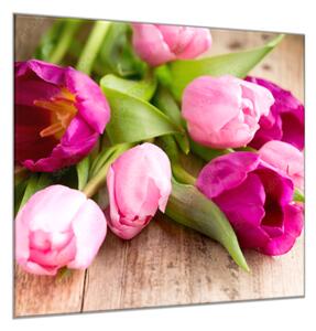 Obraz do ložnice čtvercový květy růžových tulipánů - 50 x 50 cm