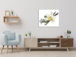 Obraz skleněný čtvercový květ bílé orchideje a lusky vanilky - 40 x 40 cm