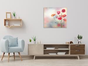 Obraz skleněný čtvercový malované květy vlčích máků - 40 x 40 cm