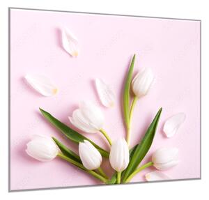 Obraz skleněný čtvercový květy bílých tulipánů na růžovém pozadí - 40 x 40 cm