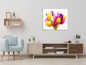 Obraz skleněný čtvercový kytice barevných tulipánů - 40 x 40 cm