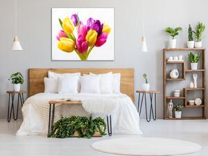Obraz skleněný čtvercový kytice barevných tulipánů - 40 x 40 cm