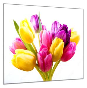 Obraz skleněný čtvercový kytice barevných tulipánů - 34 x 34 cm