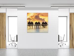 Obraz skleněný západ slunce vodní vily - 40 x 40 cm