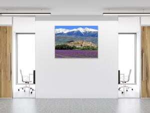 Obraz skleněný levandulové pole pod horami - 40 x 40 cm