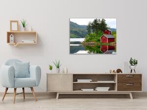 Obraz skleněný dům u jezera - 40 x 40 cm