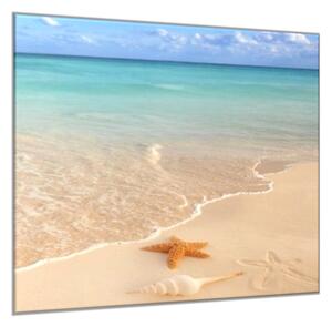Obraz skleněný mořská hvězdice na písečné pláži - 34 x 34 cm