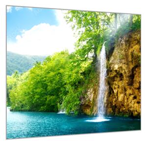 Obraz skleněný vodopád u jezera - 40 x 40 cm