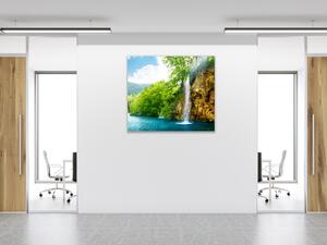 Obraz skleněný vodopád u jezera - 40 x 40 cm