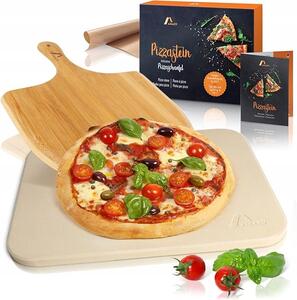 Kámen na pečení pizzy a chleba s lopatou, obdélníkový, do 1200 °C, 30x38x1,5 cm