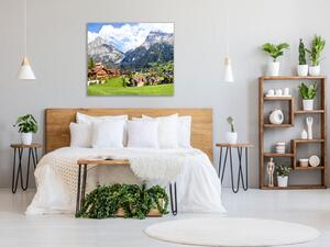 Obraz skleněný vesnice v horách - 40 x 40 cm