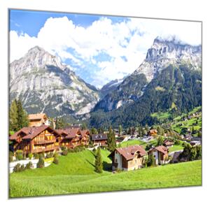 Obraz skleněný vesnice v horách - 50 x 50 cm