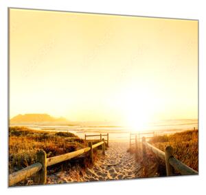 Obraz skleněný moře s písečnou pláži u západu slunce - 40 x 40 cm