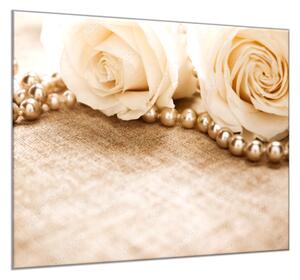 Obraz skleněný perly a květy růží - 40 x 40 cm