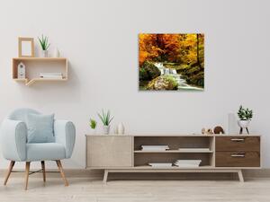 Obraz skleněný řeka a podzimní les - 40 x 40 cm