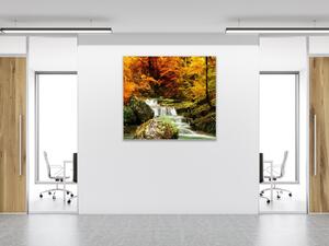 Obraz skleněný řeka a podzimní les - 40 x 40 cm