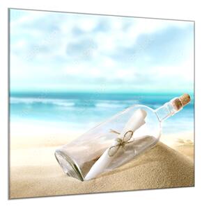 Obraz skleněný vzkaz v lahvi na písečné pláži - 40 x 40 cm