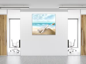 Obraz skleněný vzkaz v lahvi na písečné pláži - 40 x 40 cm