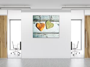 Obraz skleněný dvě rustikální srdce - 40 x 40 cm