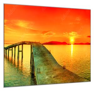 Obraz skleněný most do moře a západ slunce - 55 x 55 cm