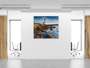 Obraz skleněný maják u moře a kameny - 40 x 40 cm