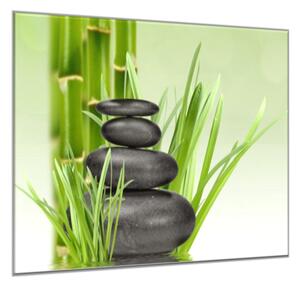 Obraz skleněný čtvercový bambus, tráva a kameny - 34 x 34 cm
