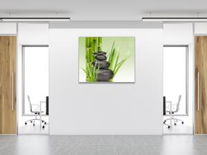 Obraz skleněný čtvercový bambus, tráva a kameny - 40 x 40 cm