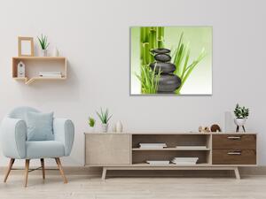 Obraz skleněný čtvercový bambus, tráva a kameny - 40 x 40 cm