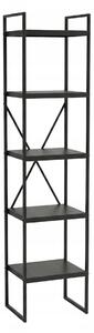 KOVOWÝ ÚZKÝ REGÁL S 5 POLICEMI 27 X 27 X 130 CM ČERNÝ NOSNOST 5 KG