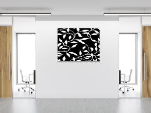 Obraz skleněný čtvercový vzor černo bílé listí - 40 x 40 cm