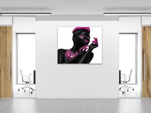 Obraz skleněný čtvercový černá žena růžový detail - 40 x 40 cm